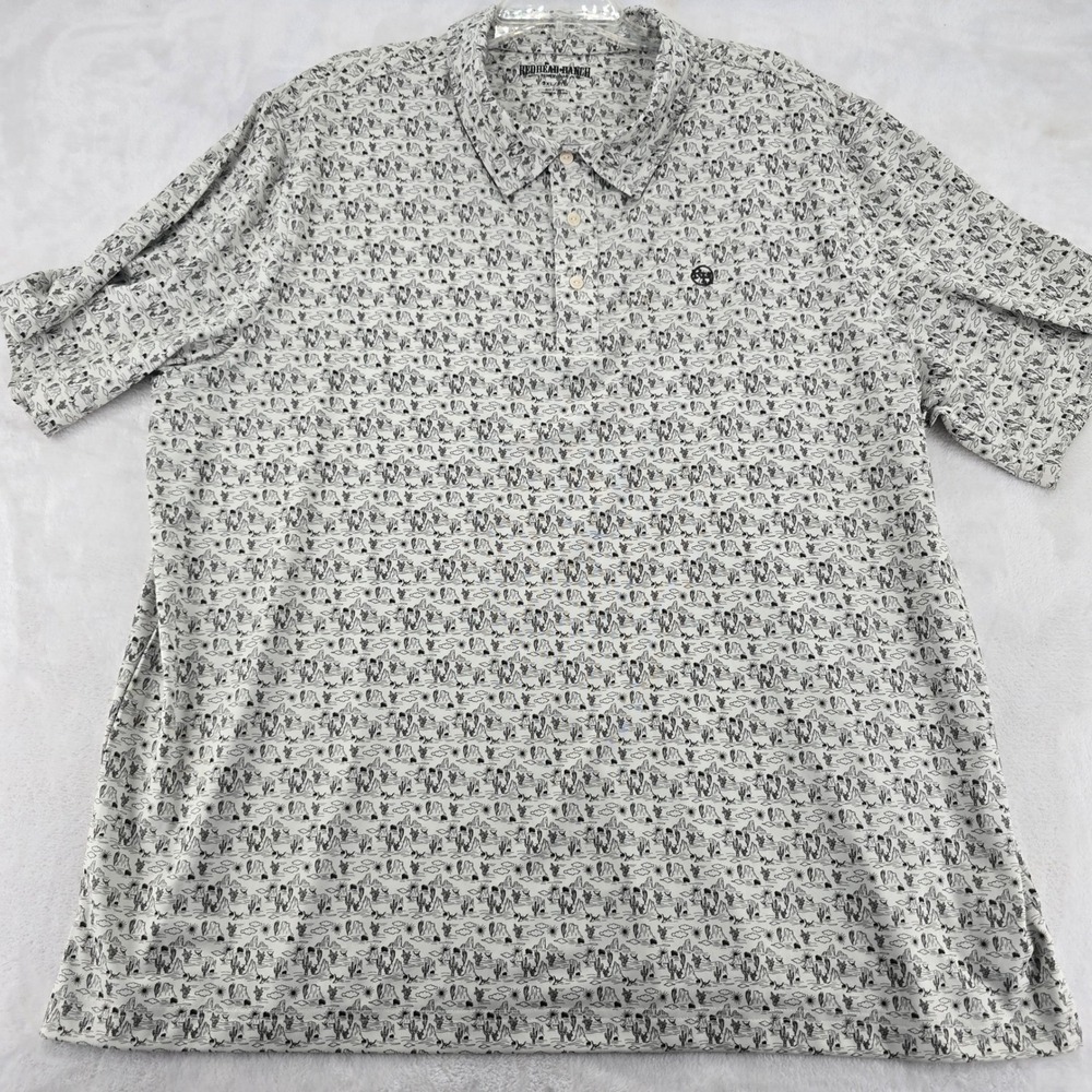 RedHead Ranch Polo Mens 2XL Desert Cactus Print White Black Performance Stretch